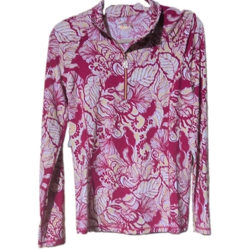 Lily Pulitzer Luxletic Pullover Top Women's MPoinsettia Red Justine Tropical